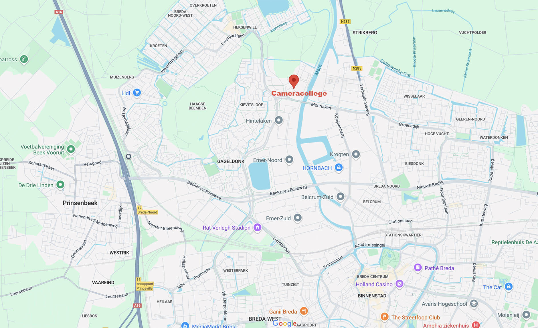 Locatie Cameracollege op kaart van Breda